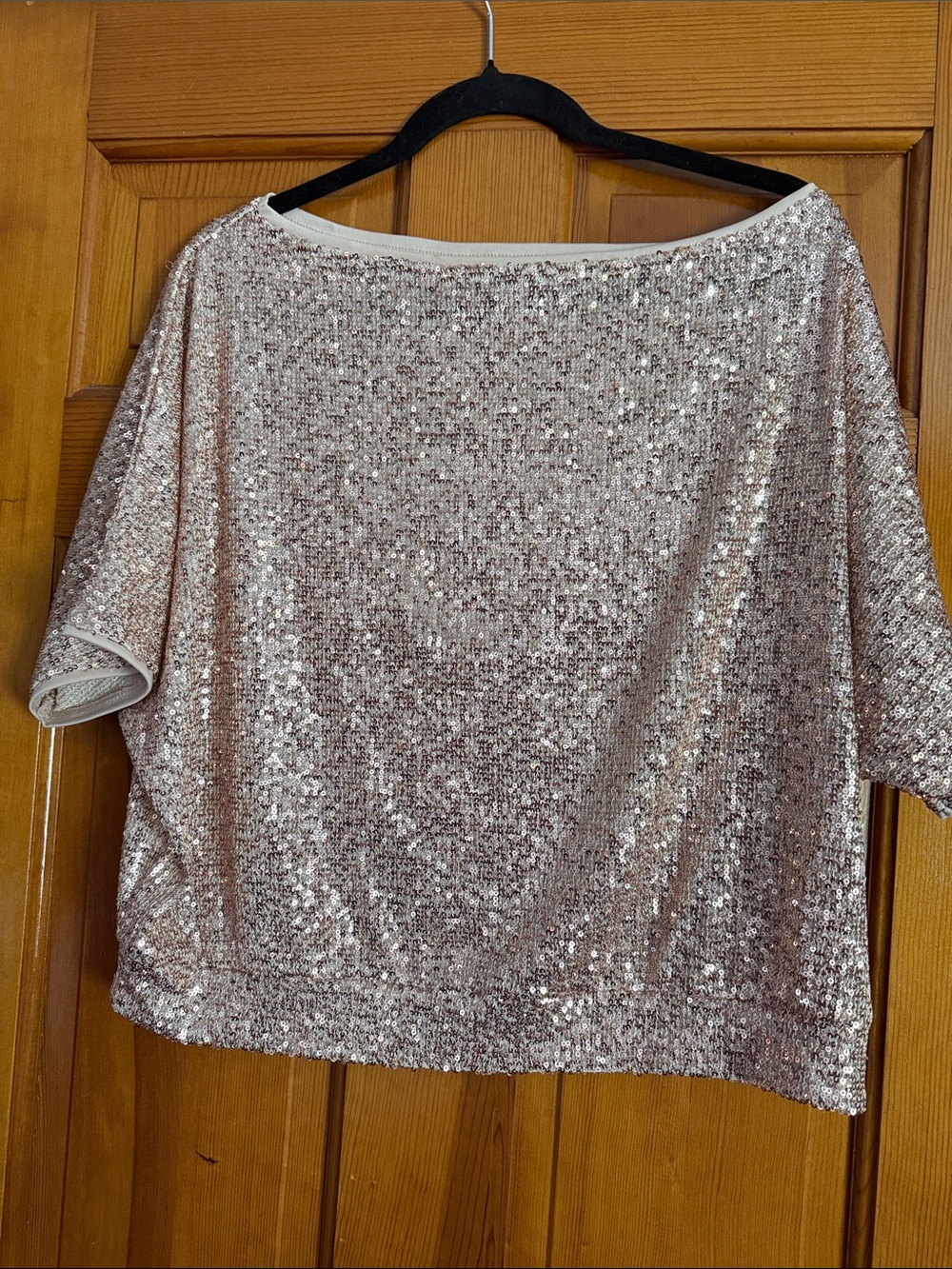 VENUS Rose Gold Sequin Dolman Short Sleeve Top